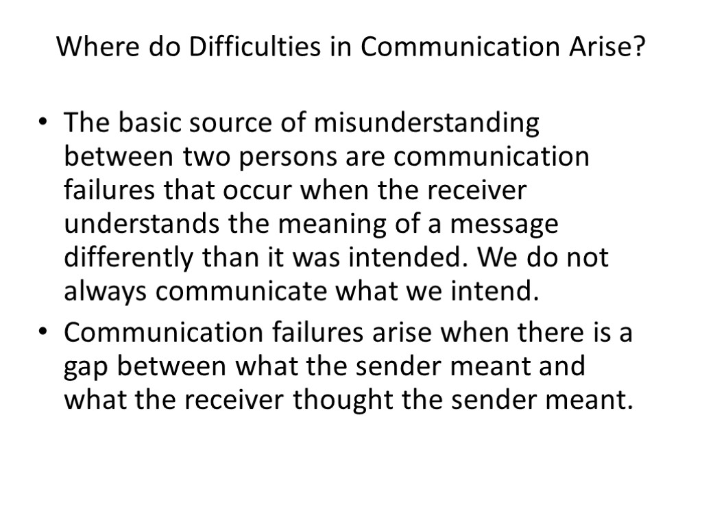 Where do Difficulties in Communication Arise? The basic source of misunderstanding between two persons